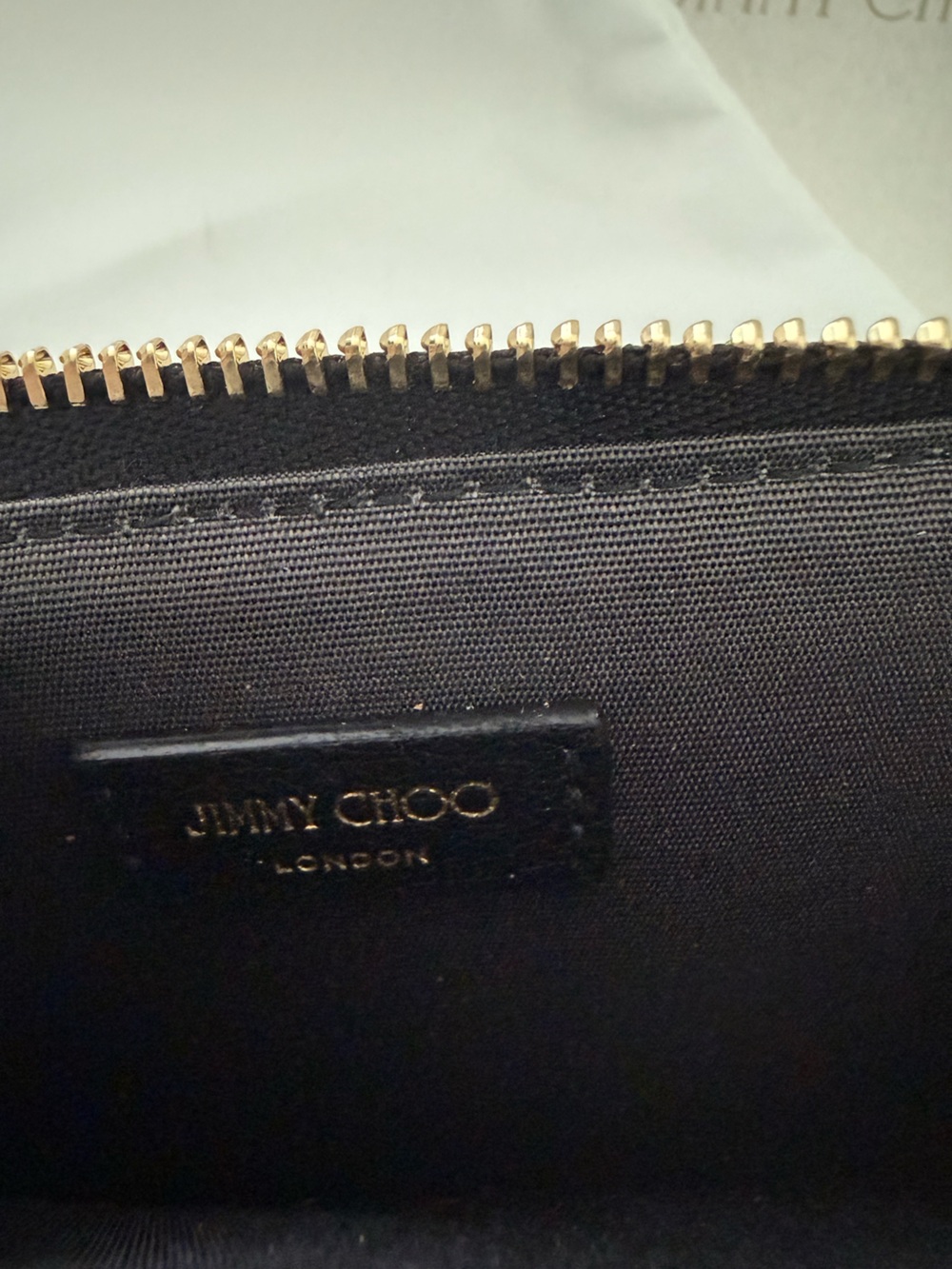 Jimmy Choo Black Croc-Embossed Leather Zip Card Case with Gold JC Logo - Picture 10 of 13